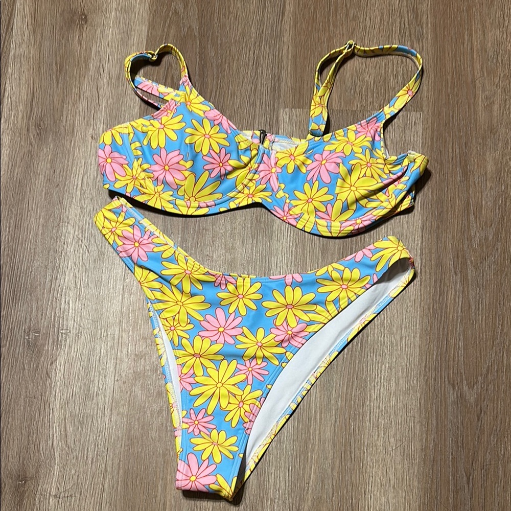 SHEIN Blue and Yellow Floral Bikini